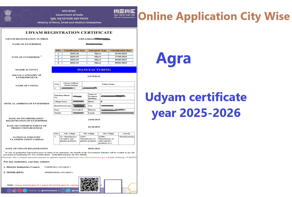 Agra  Udyam Certificate Year 2025-2026